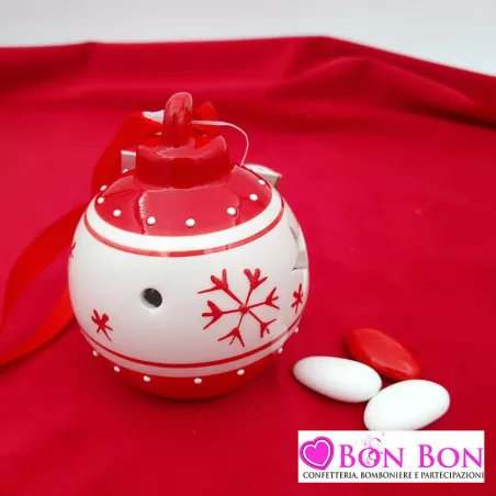 Bomboniera matrimonio natalizio pallina bianca e rossa Infinito - 1
