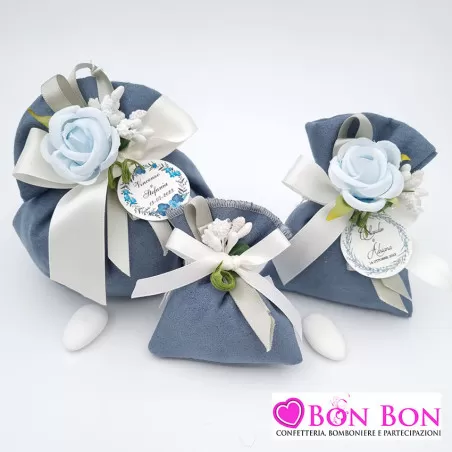 Sacchetti porta confetti per matrimonio scamosciati colore avion Liete Creazioni - 1