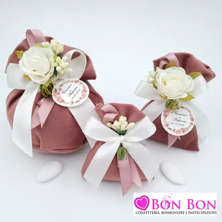 Sacchetti porta confetti per matrimonio in velluto rosa antico - 1