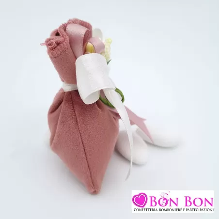 Sacchetti porta confetti per matrimonio in velluto rosa antico - 5