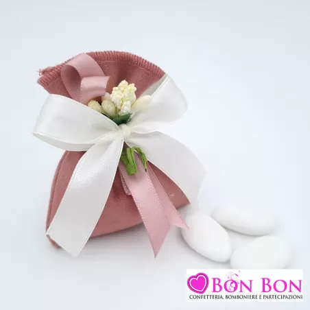 Sacchetti porta confetti per matrimonio in velluto rosa antico - 4