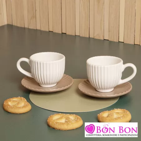 Bomboniera matrimonio coppia tazzine plisse Claraluna - 1