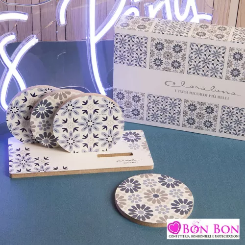 Bomboniera matrimonio set 4 sottobicchieri in legno Claraluna - 1