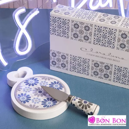 Bomboniera matrimonio tagliere in legno bianco misura piccola Claraluna - 1