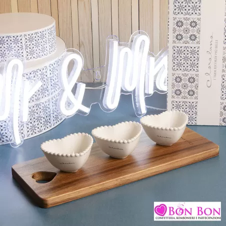 Bomboniera matrimonio antipastiera con vassoio in legno 3 ciotole Claraluna - 1