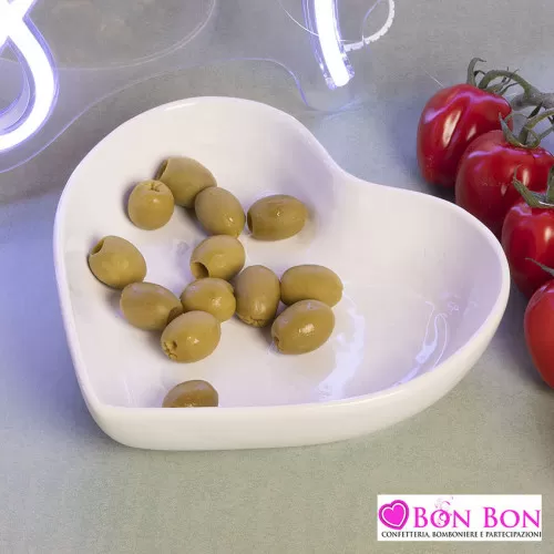 Bomboniera matrimonio ciotola grande bianca cuore Claraluna - 1