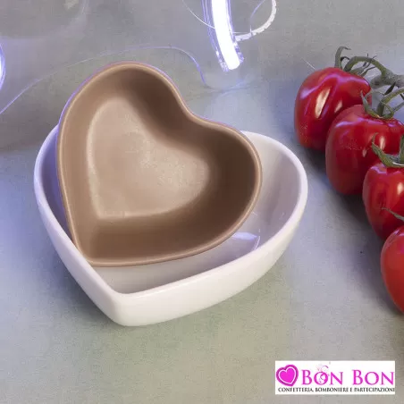 Bomboniera matrimonio set ciotole cuore bianca e tortora Claraluna - 1