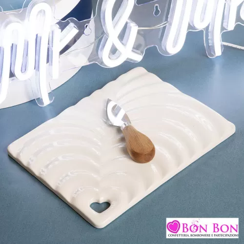 Bomboniera matrimonio tagliere onde bianco misura grande Claraluna - 1