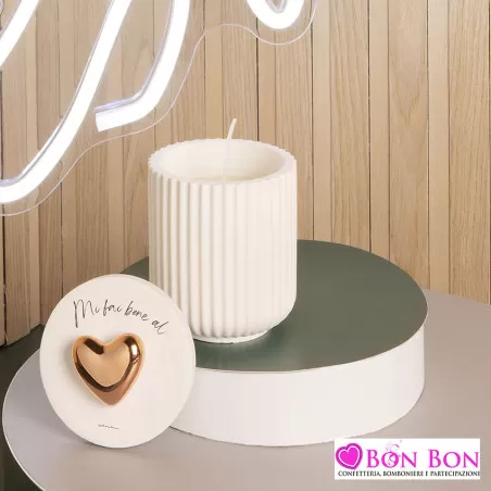 Bomboniera matrimonio scatola con cuore oro rosa con candela Claraluna - 1