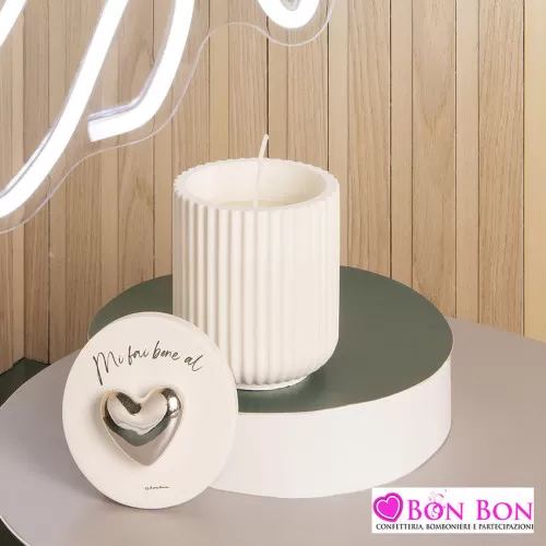 Bomboniera matrimonio scatola con cuore silver con candela Claraluna - 1