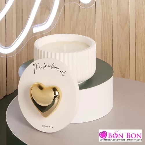 Bomboniera matrimonio scatola con cuore oro con candela misura grande Claraluna - 1
