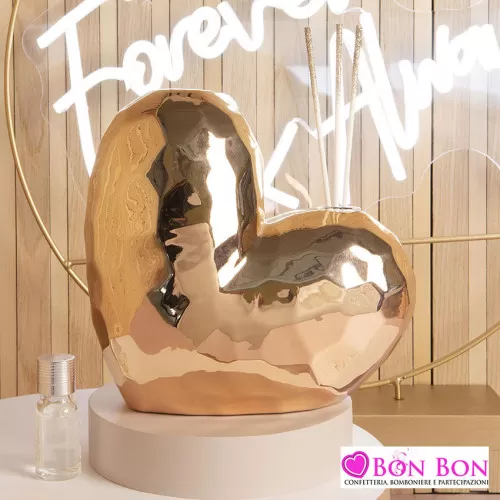 Bomboniera matrimonio diffusore cuore oro rosa misura grande Claraluna - 1