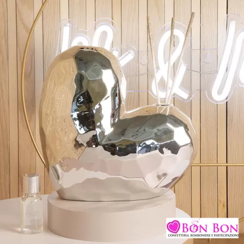 Bomboniera matrimonio diffusore cuore silver misura grande Claraluna - 1