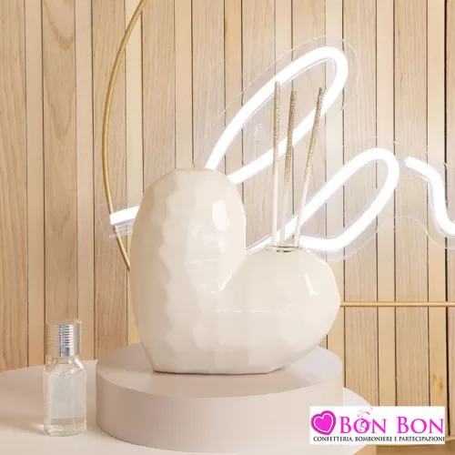 Bomboniera matrimonio diffusore cuore bianco misura media Claraluna - 1