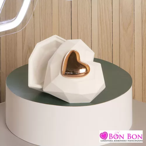 Bomboniera matrimonio scatolina cuore con cuore oro rosa Claraluna - 1