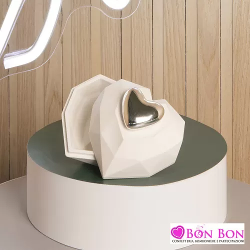 Bomboniera matrimonio scatolina cuore con cuore silver Claraluna - 1
