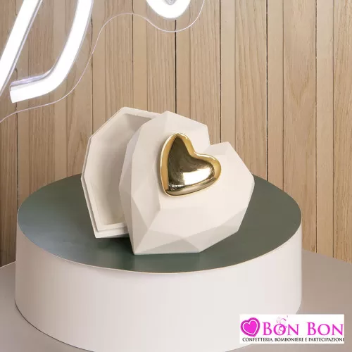 Bomboniera matrimonio scatolina cuore con cuore oro Claraluna - 1