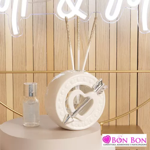 Bomboniera matrimonio diffusore tondo con cuore e freccia silver Claraluna - 1