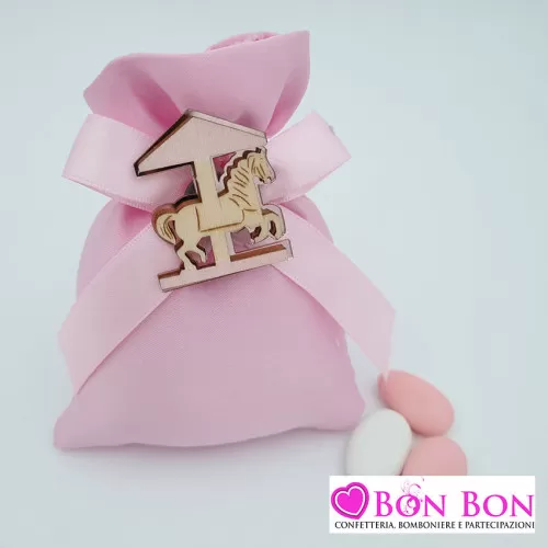 Sacchetto porta confetti nascita e battesimo rosa con magnete giostra e plex Royal Gifts - 1