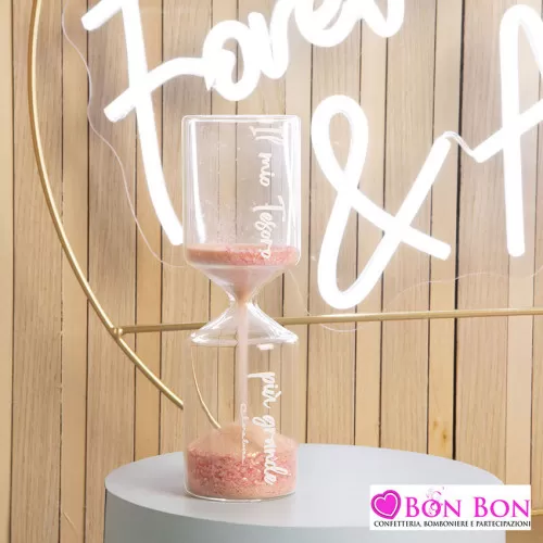 Bomboniera battesimo clessidra con frase grande con sabbia rosa Claraluna - 1
