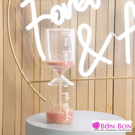 Bomboniera battesimo clessidra con frase grande con sabbia rosa Claraluna - 1