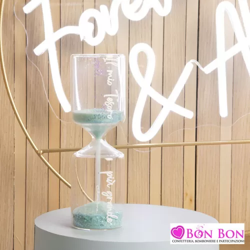 Bomboniera battesimo clessidra con frase grande con sabbia azzurra Claraluna - 1