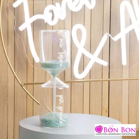 Bomboniera battesimo clessidra con frase grande con sabbia azzurra Claraluna - 1