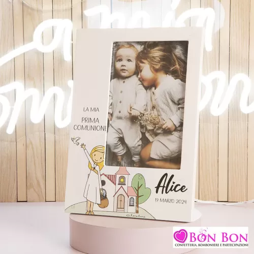 Bomboniera prima comunione portafoto bimba con chiesa Claraluna - 1