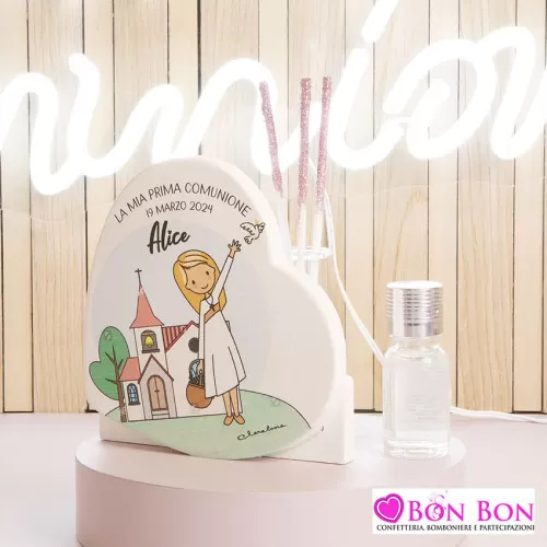 Bomboniera prima comunione diffusore con disegno bimba con chiesa Claraluna - 1