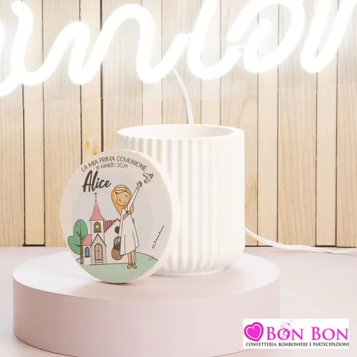 Bomboniera prima comunione scatola con disegno bimba con chiesa Claraluna - 1