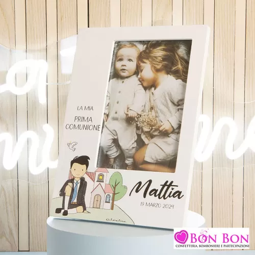 Bomboniera prima comunione portafoto bimbo con chiesa Claraluna - 1