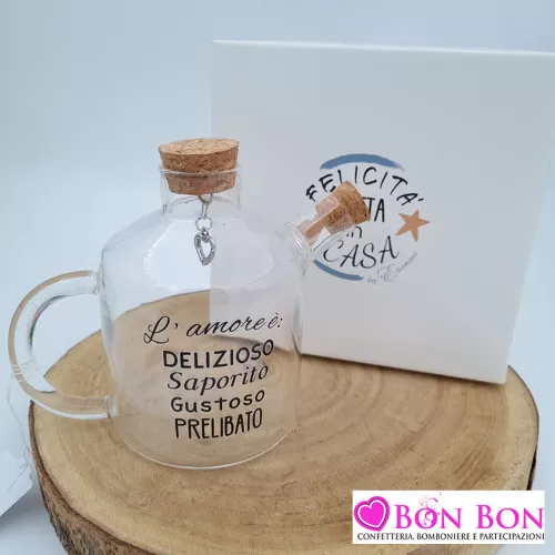 Bomboniera matrimonio oliera con frase e tappi in sughero ETM - 1