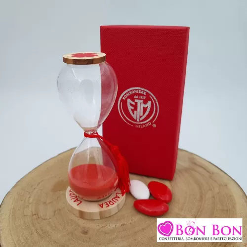 Bomboniera laurea clessidra con nappina e base in legno ETM - 1