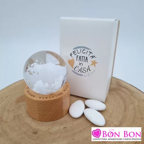 Bomboniera matrimonio sfera mappamondo con base in legno ETM - 1