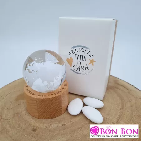 Bomboniera matrimonio sfera mappamondo con base in legno ETM - 1
