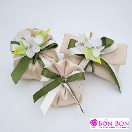 Sacchetti porta confetti per matrimonio in raso beige - 1