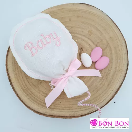 Sacchetto nascita e battesimo a forma di palloncino con scritta rosa 24 cm ETM - 1