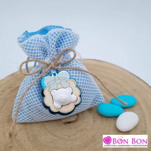 Sacchetto nascita e battesimo rivestito di rete bianca ETM - 1