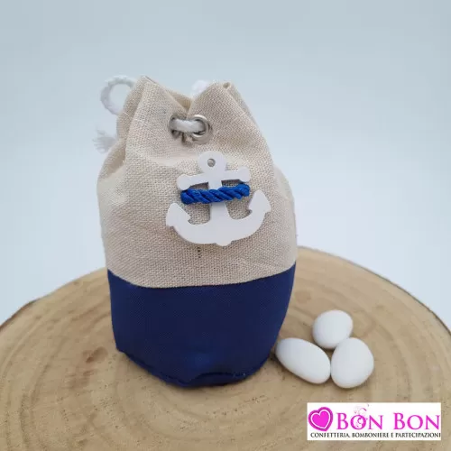 Sacchetto prima comunione saccotto rustico tema mare con ancora ETM - 1