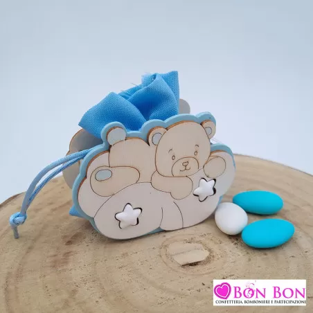 Scatolina legno orso su nuvola celeste Le stelle - 1