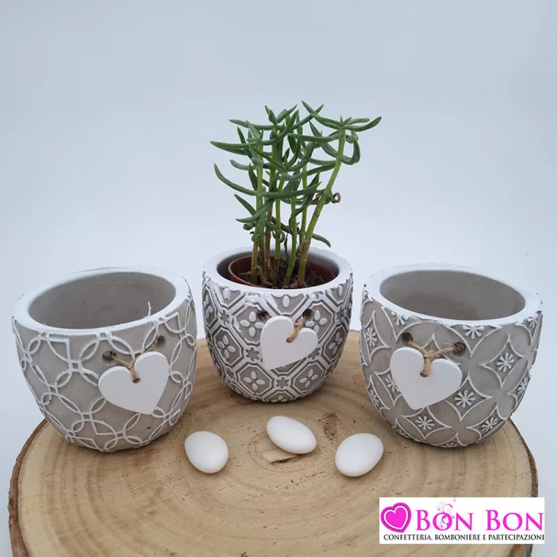 Bomboniera matrimonio vasetto porta piantina con decori assortiti ETM - 1