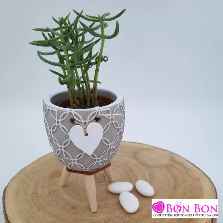 Bomboniera matrimonio vasetto porta piantina con base tre piedi legno ETM - 12