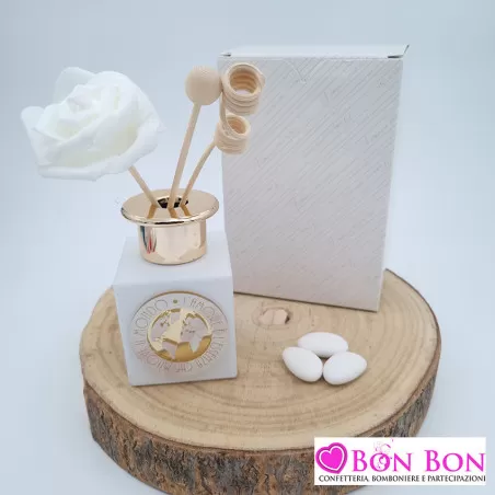 Bomboniera matrimonio profumatore bianco con decoro in plex Melograno - 1