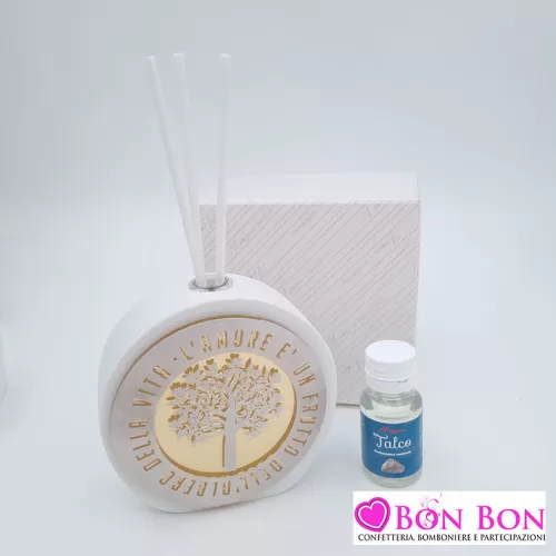 Bomboniera matrimonio profumatore tondo in gesso bianco Melograno - 1