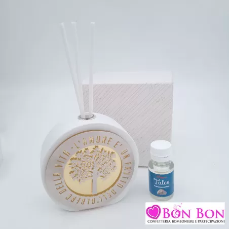 Bomboniera matrimonio profumatore tondo in gesso bianco Melograno - 1