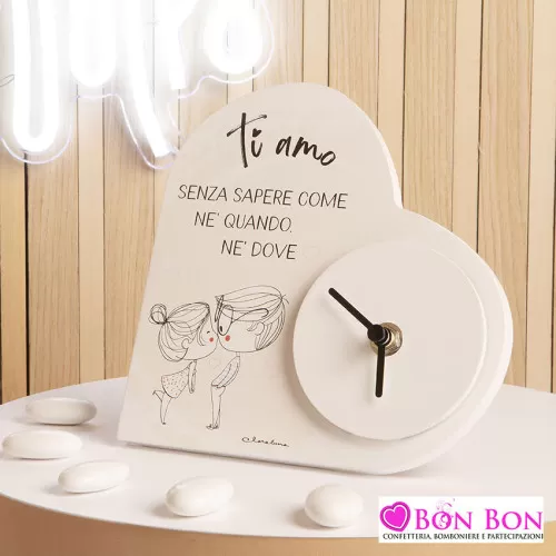 Bomboniera matrimonio orologio cuore con innamorati Claraluna - 1