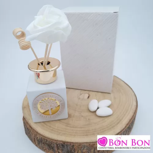 Bomboniera matrimonio profumatore bianco con decoro in plex albero della vita Melograno - 1