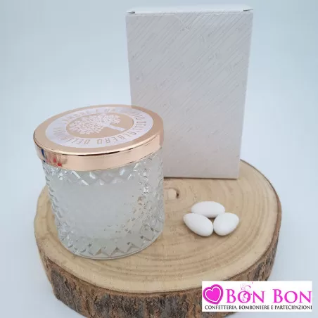 Bomboniera matrimonio candela media in vetro con tappo oro decorato Melograno - 1