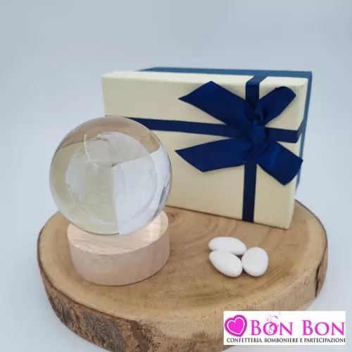 Bomboniera matrimonio lampada mappamondo grande con base legno Melograno - 1