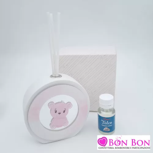 Bomboniera nascita e battesimo profumatore in gesso con orsetto in plex rosa Melograno - 1